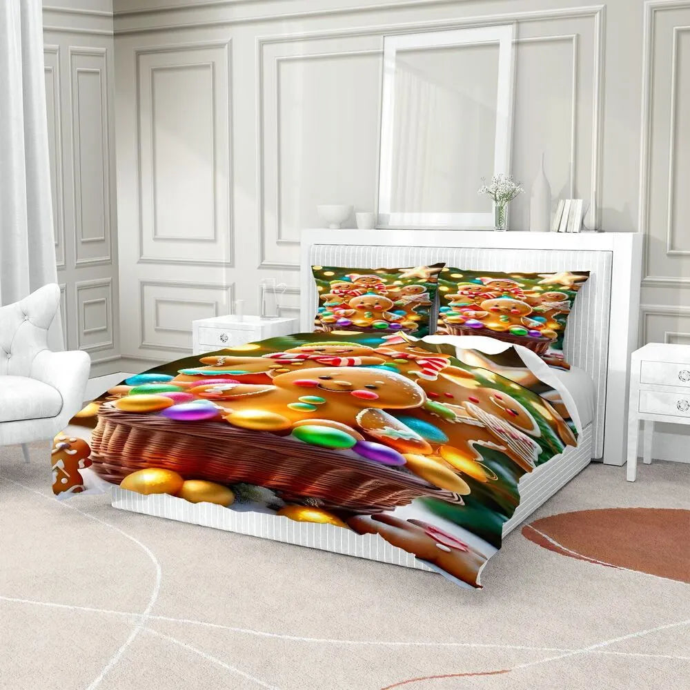 Christmas Gingerbread Basket Colorful Candies Christmas Gift Duvet Cover Set Kids Bedding Set