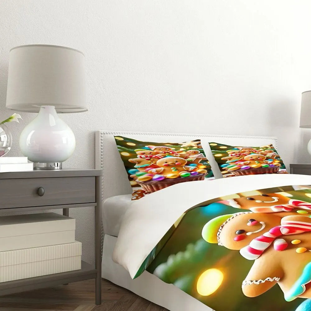 Christmas Gingerbread Basket Colorful Candies Christmas Gift Duvet Cover Set Kids Bedding Set