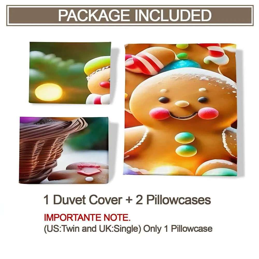 Christmas Gingerbread Basket Colorful Candies Christmas Gift Duvet Cover Set Kids Bedding Set