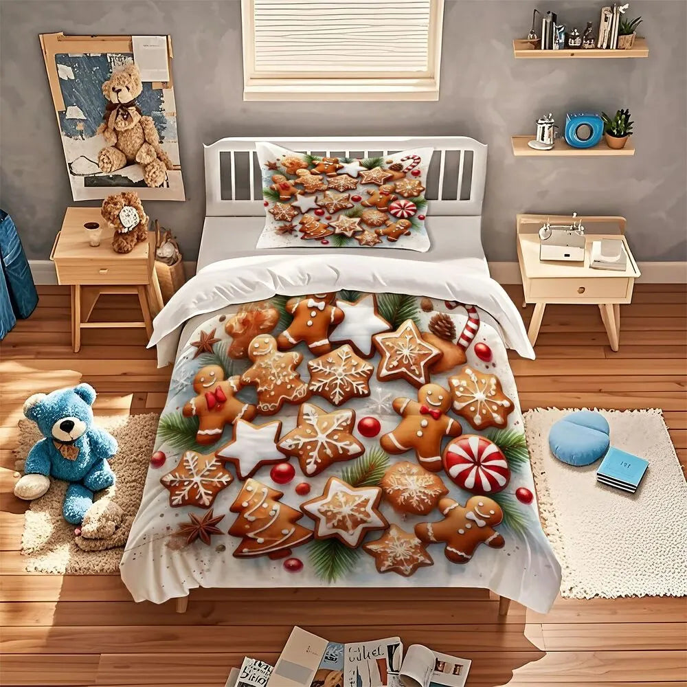 Christmas Gingerbread Cookies Christmas Gift Duvet Cover Set Kids Bedding Set