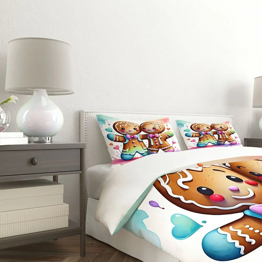 Christmas Gingerbread Couple Rainbow Christmas Gift Duvet Cover Set Kids Bedding Set