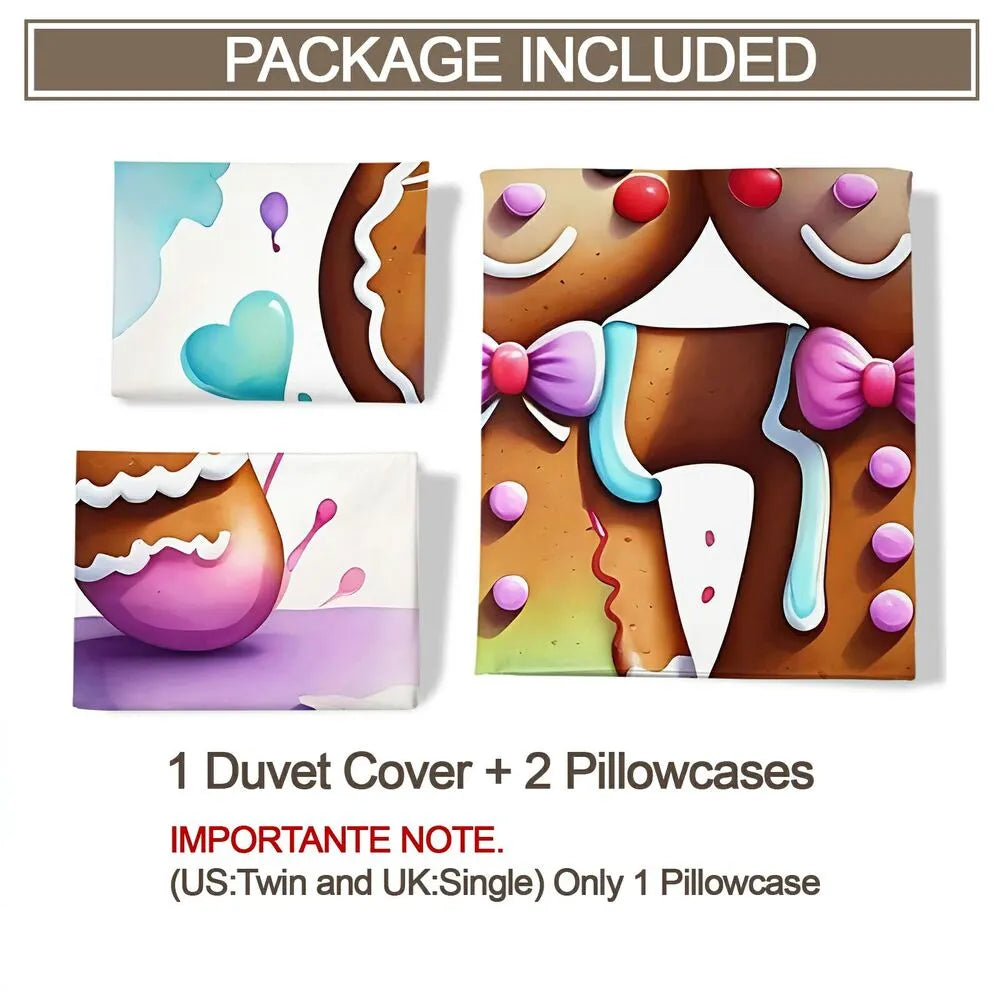Christmas Gingerbread Couple Rainbow Christmas Gift Duvet Cover Set Kids Bedding Set
