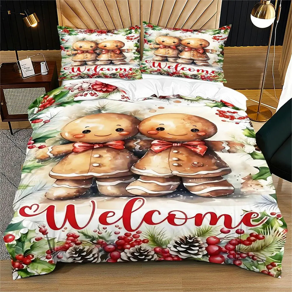 Christmas Gingerbread Couple Welcome Christmas Gift Duvet Cover Set Kids Bedding Set