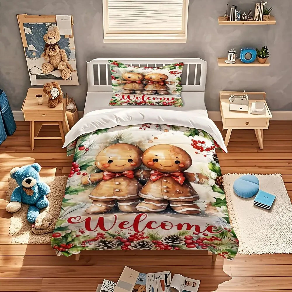Christmas Gingerbread Couple Welcome Christmas Gift Duvet Cover Set Kids Bedding Set
