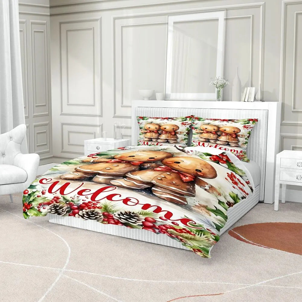 Christmas Gingerbread Couple Welcome Christmas Gift Duvet Cover Set Kids Bedding Set