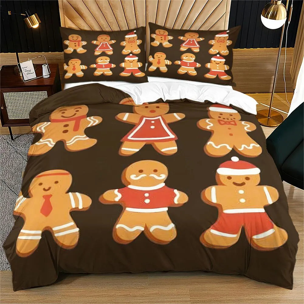 Christmas Gingerbread Family Brown Christmas Gift Duvet Cover Set Kids Bedding Set