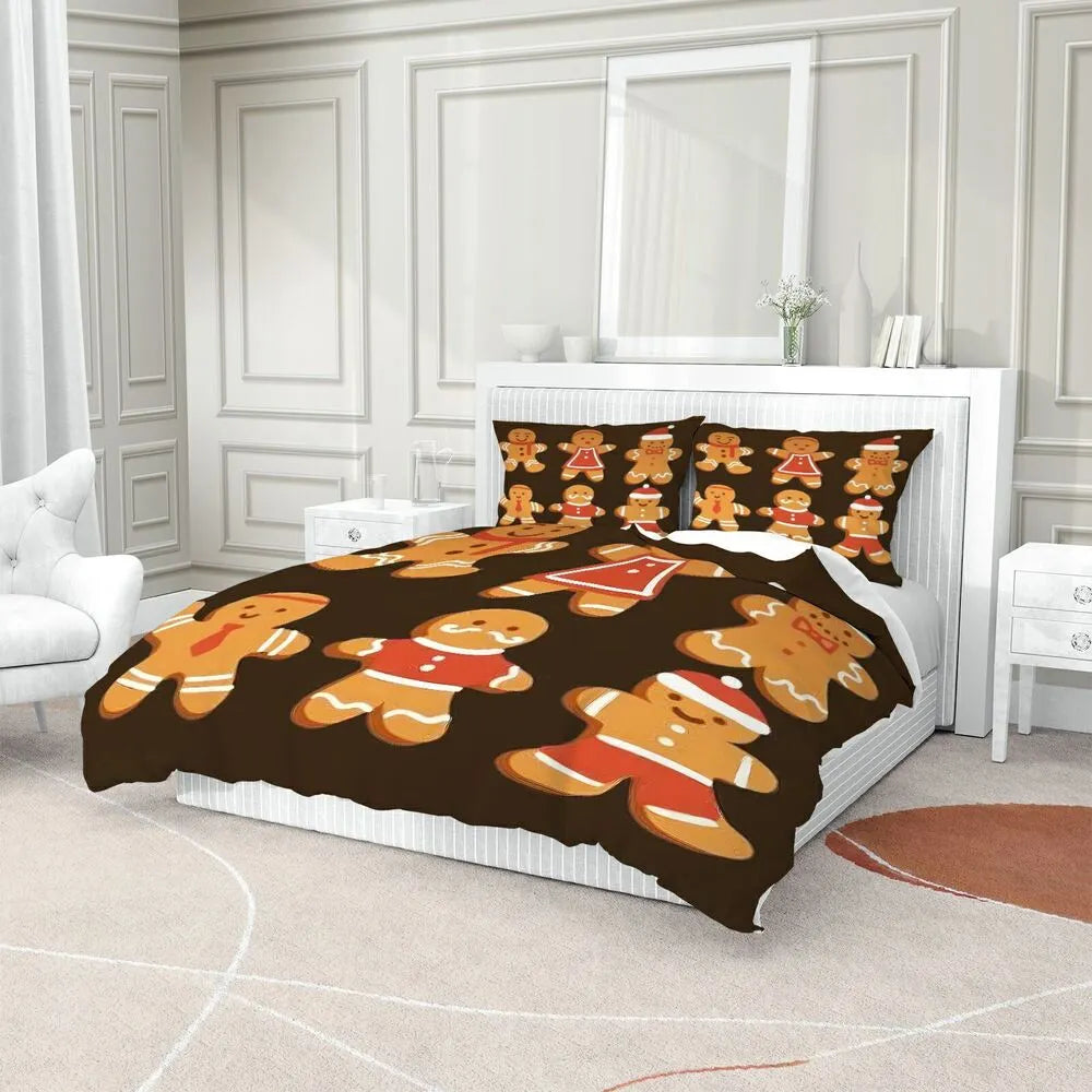 Christmas Gingerbread Family Brown Christmas Gift Duvet Cover Set Kids Bedding Set