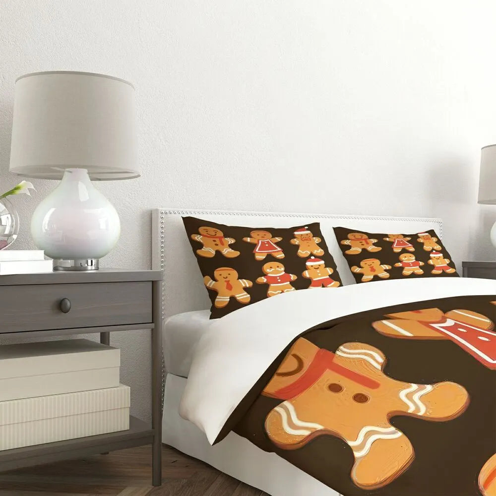 Christmas Gingerbread Family Brown Christmas Gift Duvet Cover Set Kids Bedding Set