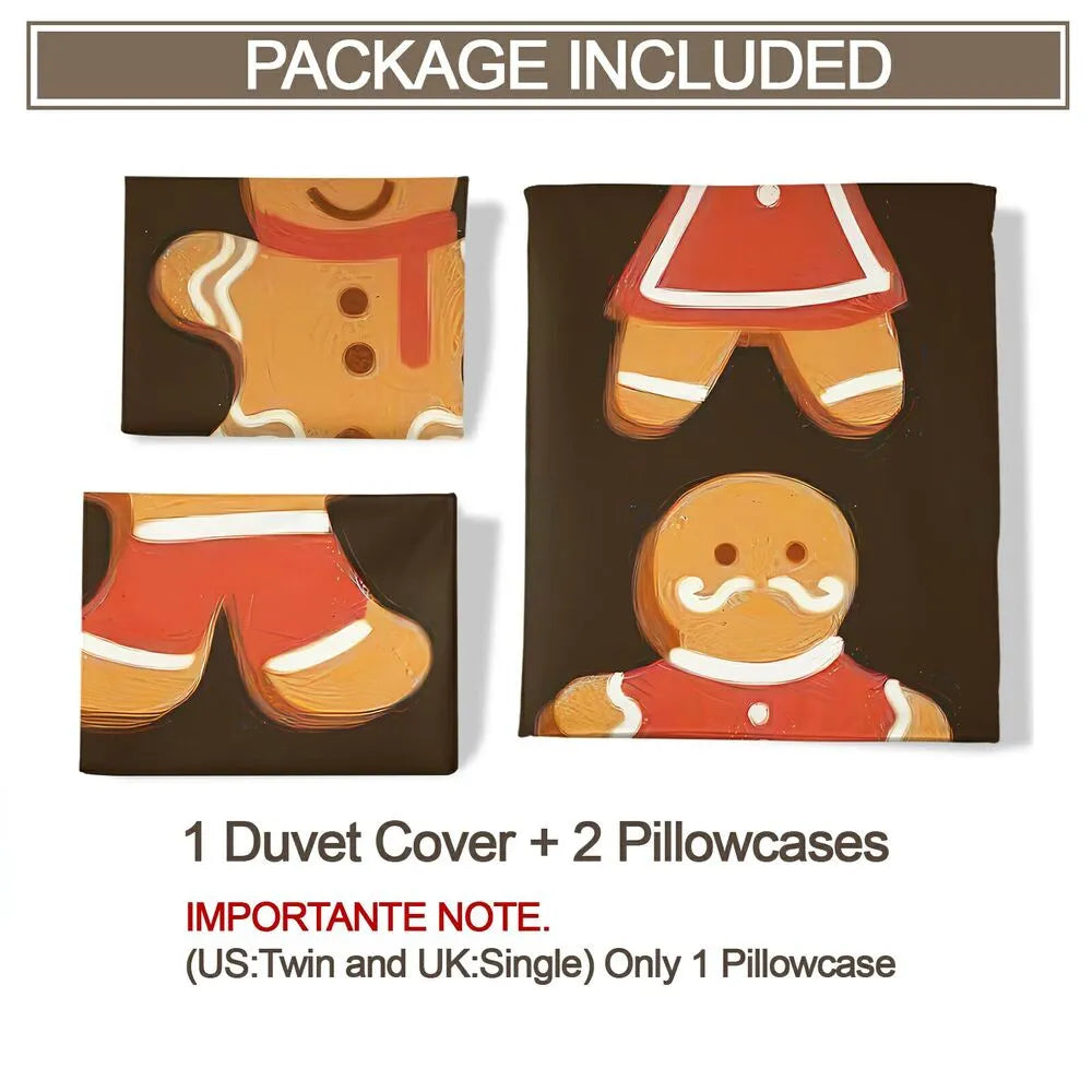 Christmas Gingerbread Family Brown Christmas Gift Duvet Cover Set Kids Bedding Set