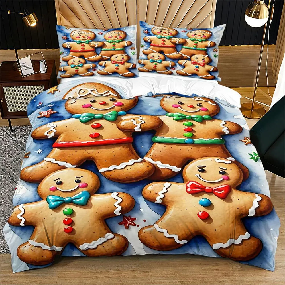 Christmas Gingerbread Family Christmas Gift Duvet Cover Set Kids Bedding Set