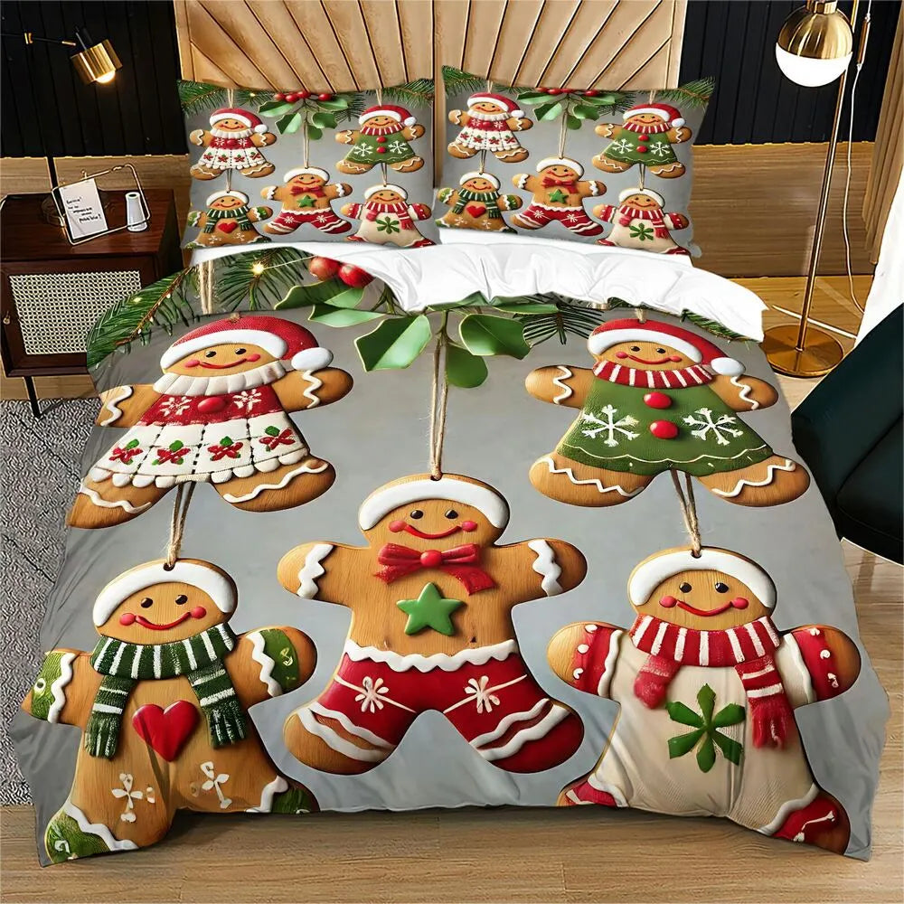 Christmas Gingerbread Family Hanging Ornaments Christmas Gift Duvet Cover Set Kids Bedding Set