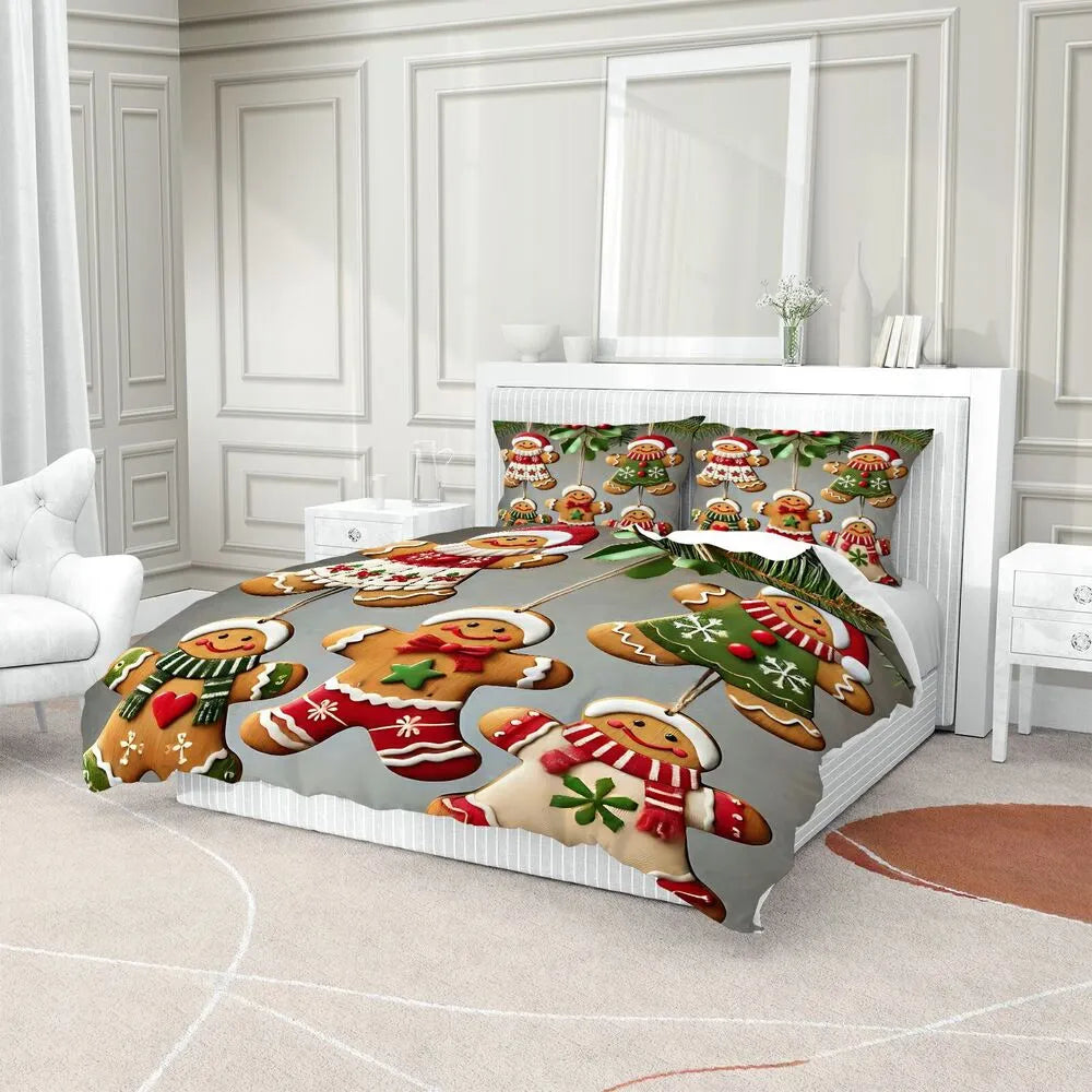 Christmas Gingerbread Family Hanging Ornaments Christmas Gift Duvet Cover Set Kids Bedding Set