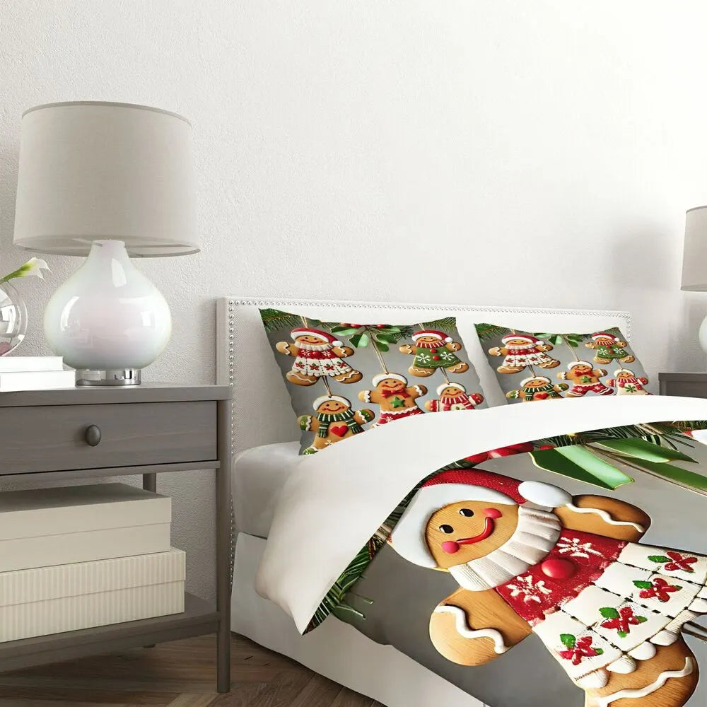 Christmas Gingerbread Family Hanging Ornaments Christmas Gift Duvet Cover Set Kids Bedding Set