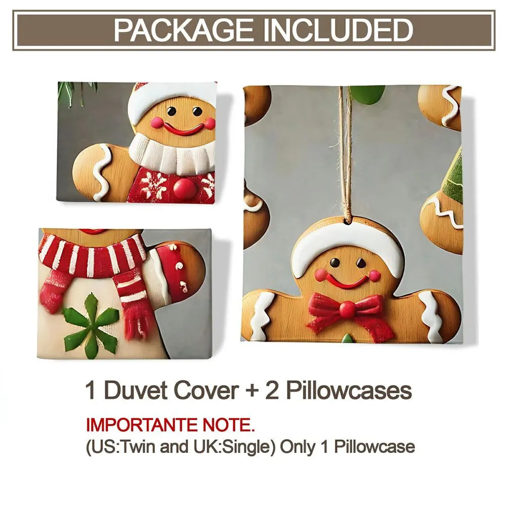Christmas Gingerbread Family Hanging Ornaments Christmas Gift Duvet Cover Set Kids Bedding Set