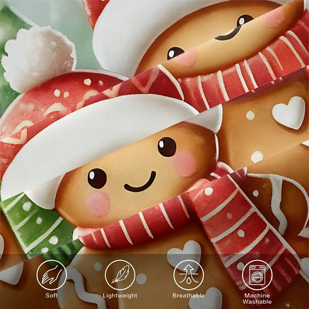 Christmas Gingerbread Family Snow Scene Christmas Gift Duvet Cover Set Kids Bedding Set