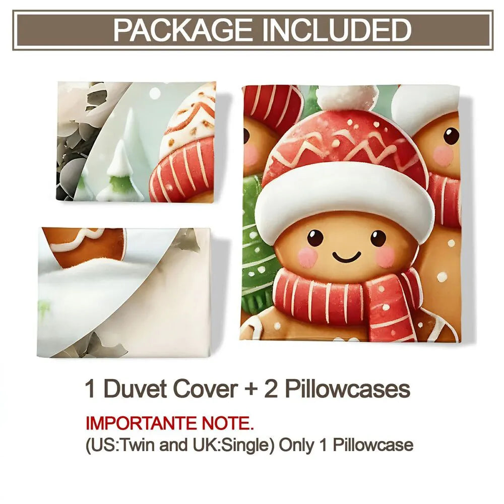 Christmas Gingerbread Family Snow Scene Christmas Gift Duvet Cover Set Kids Bedding Set