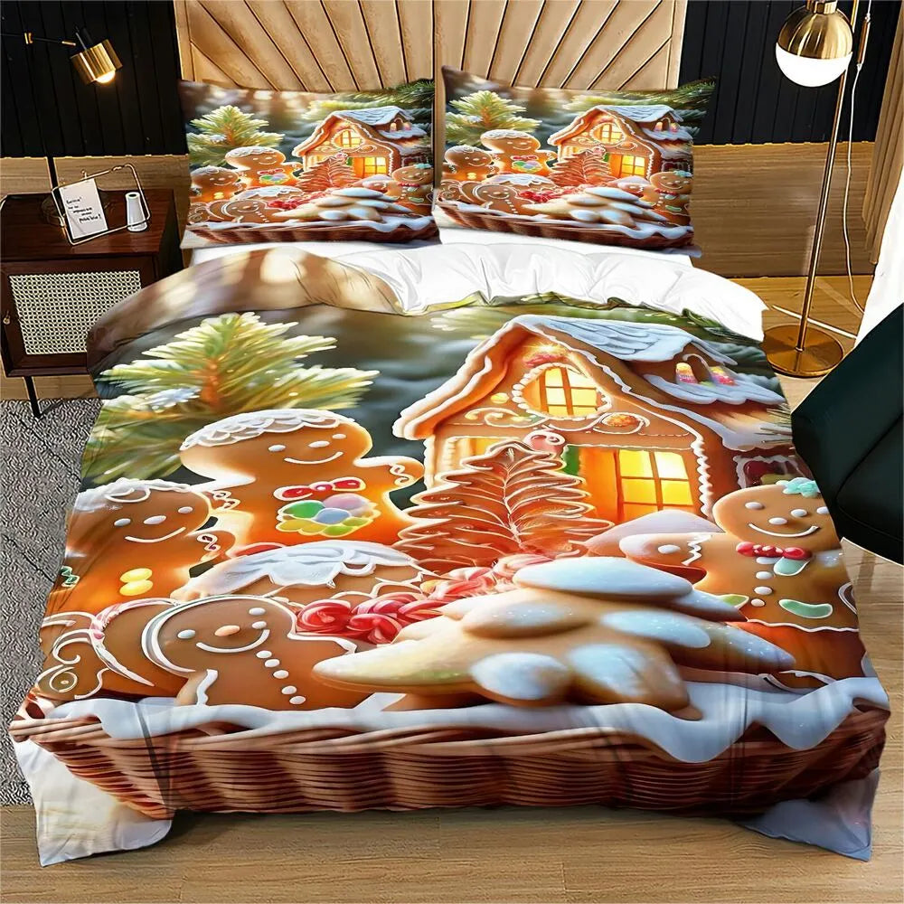 Christmas Gingerbread House And Cookies Christmas Gift Duvet Cover Set Kids Bedding Set