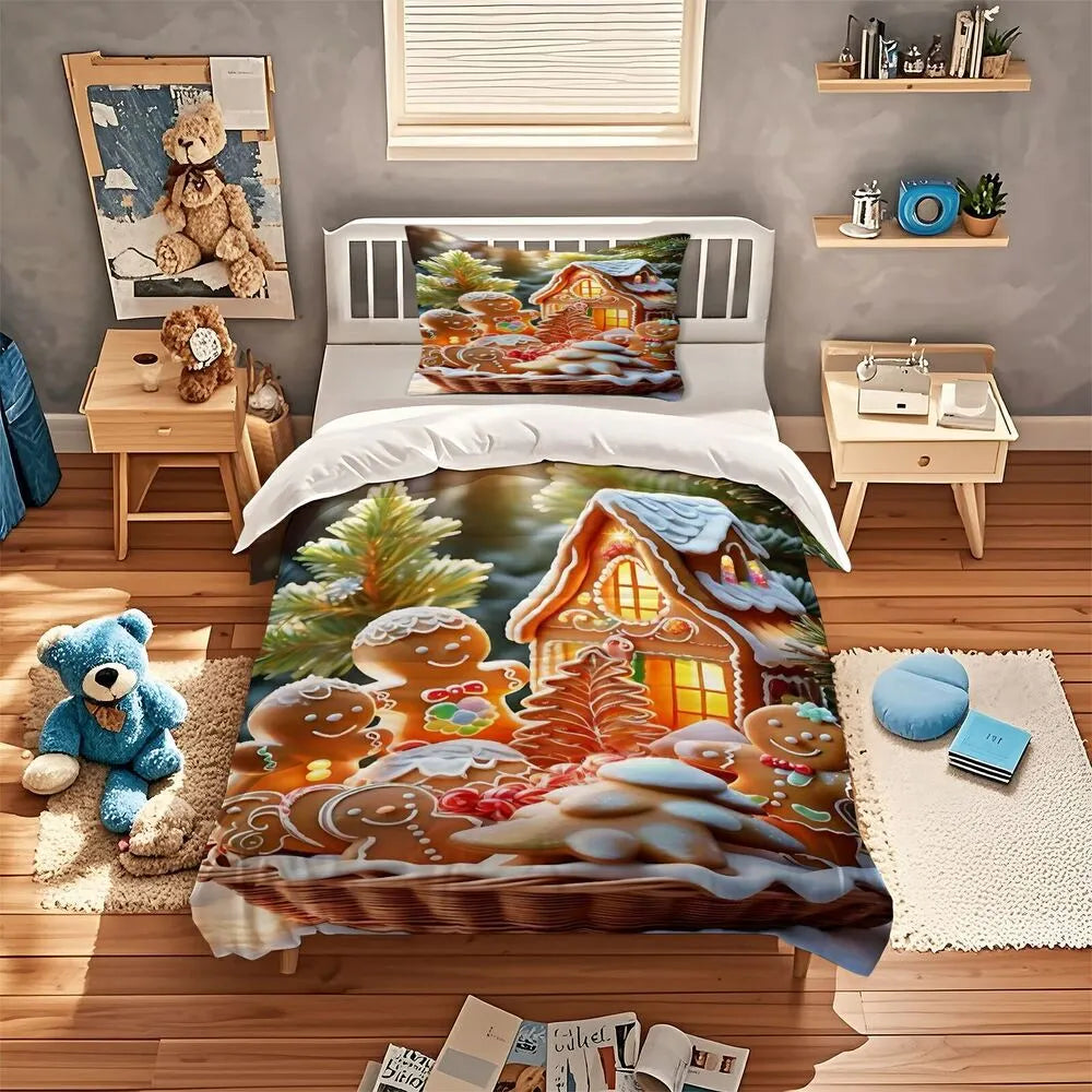 Christmas Gingerbread House And Cookies Christmas Gift Duvet Cover Set Kids Bedding Set