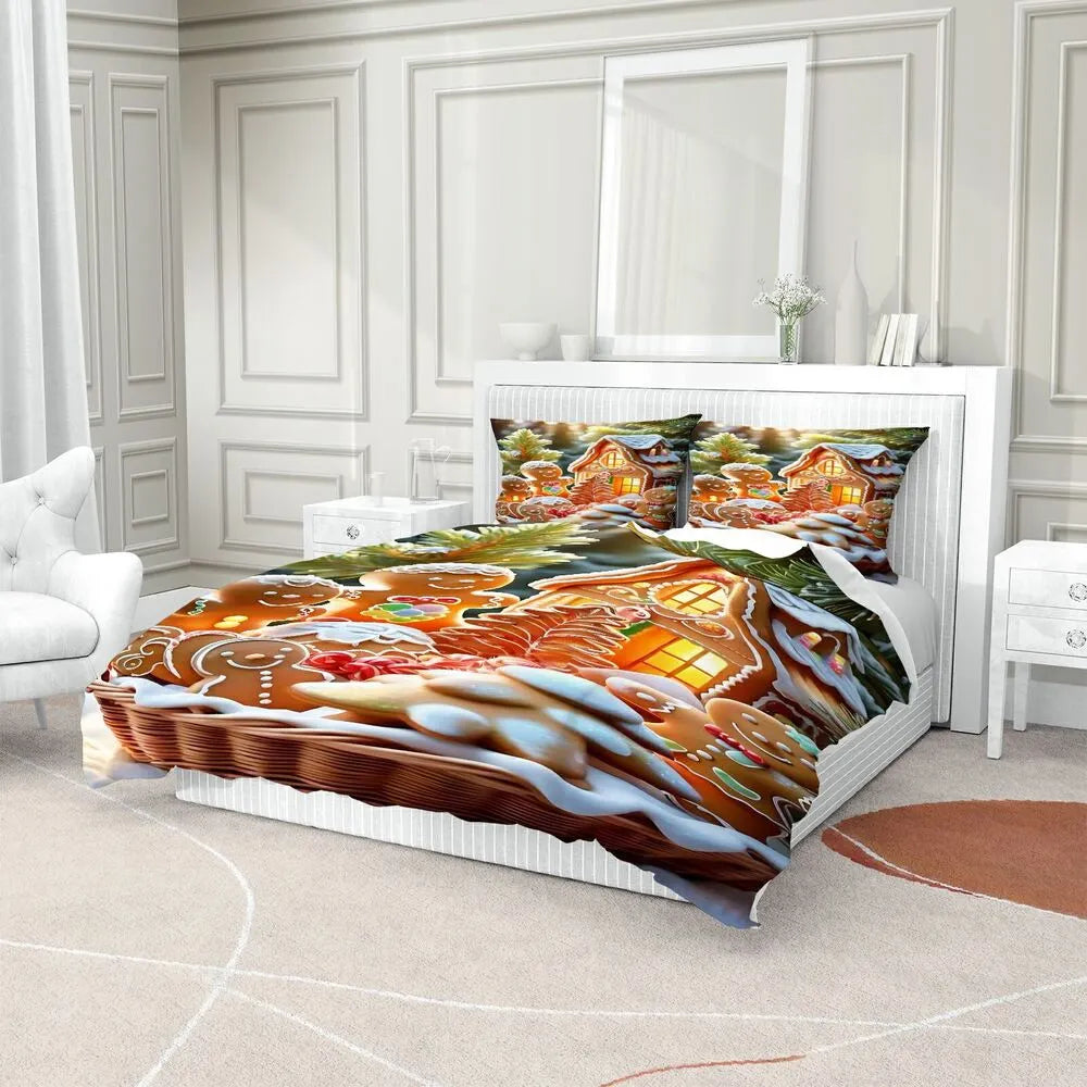 Christmas Gingerbread House And Cookies Christmas Gift Duvet Cover Set Kids Bedding Set