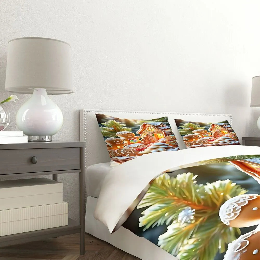 Christmas Gingerbread House And Cookies Christmas Gift Duvet Cover Set Kids Bedding Set