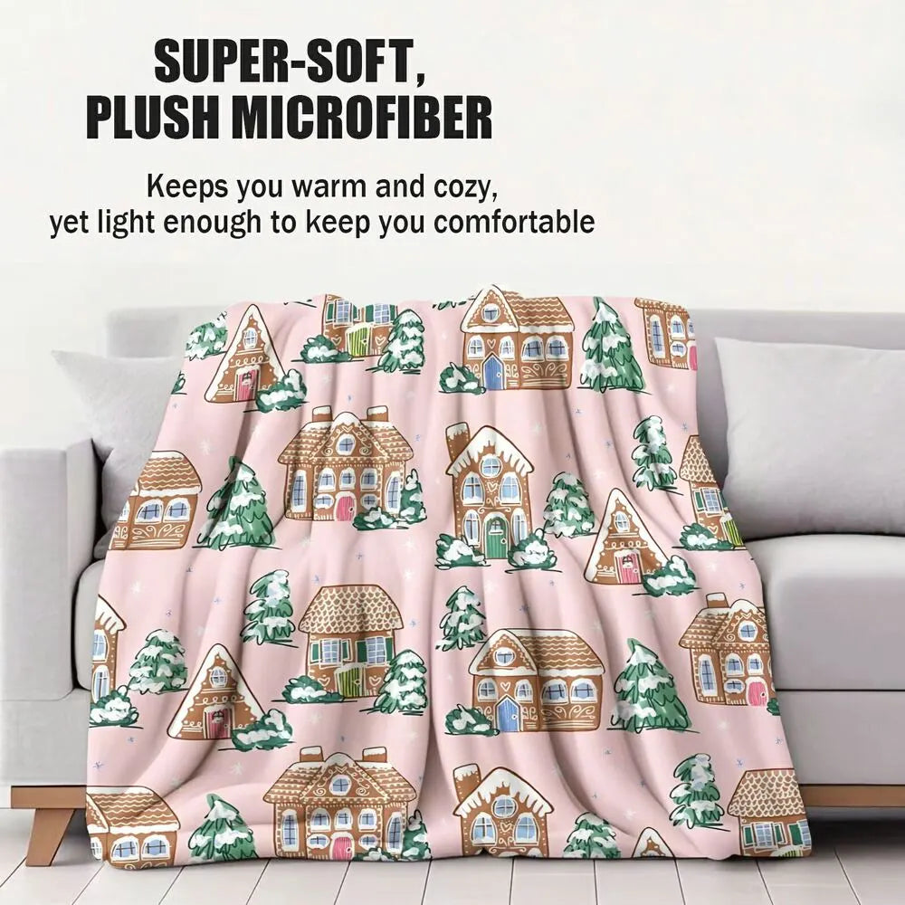 Christmas Gingerbread House Pattern Multipurpose Throw Blanket