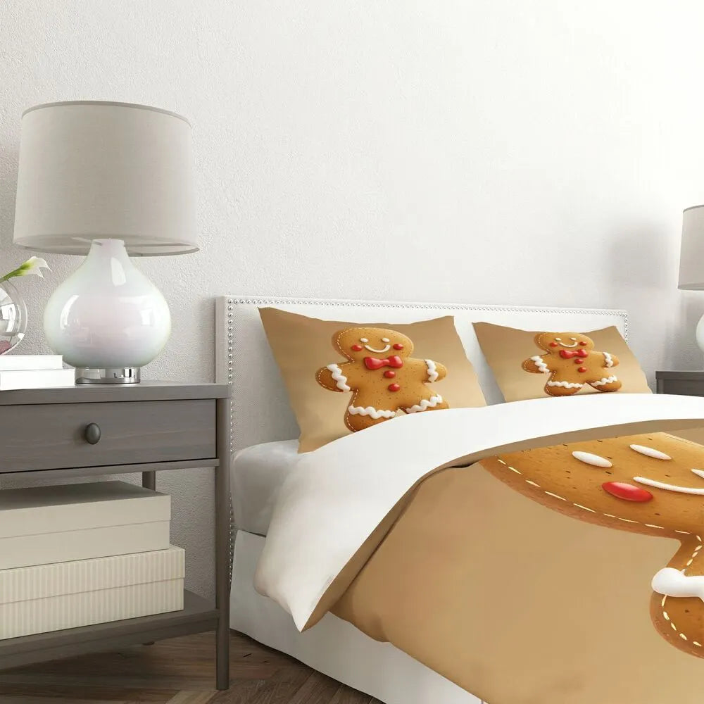 Christmas Gingerbread Man Beige Christmas Gift Duvet Cover Set Kids Bedding Set