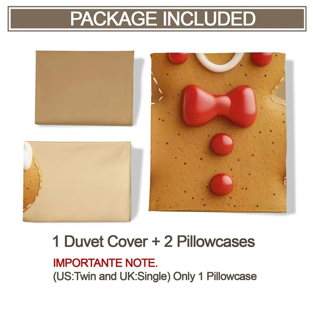 Christmas Gingerbread Man Beige Christmas Gift Duvet Cover Set Kids Bedding Set