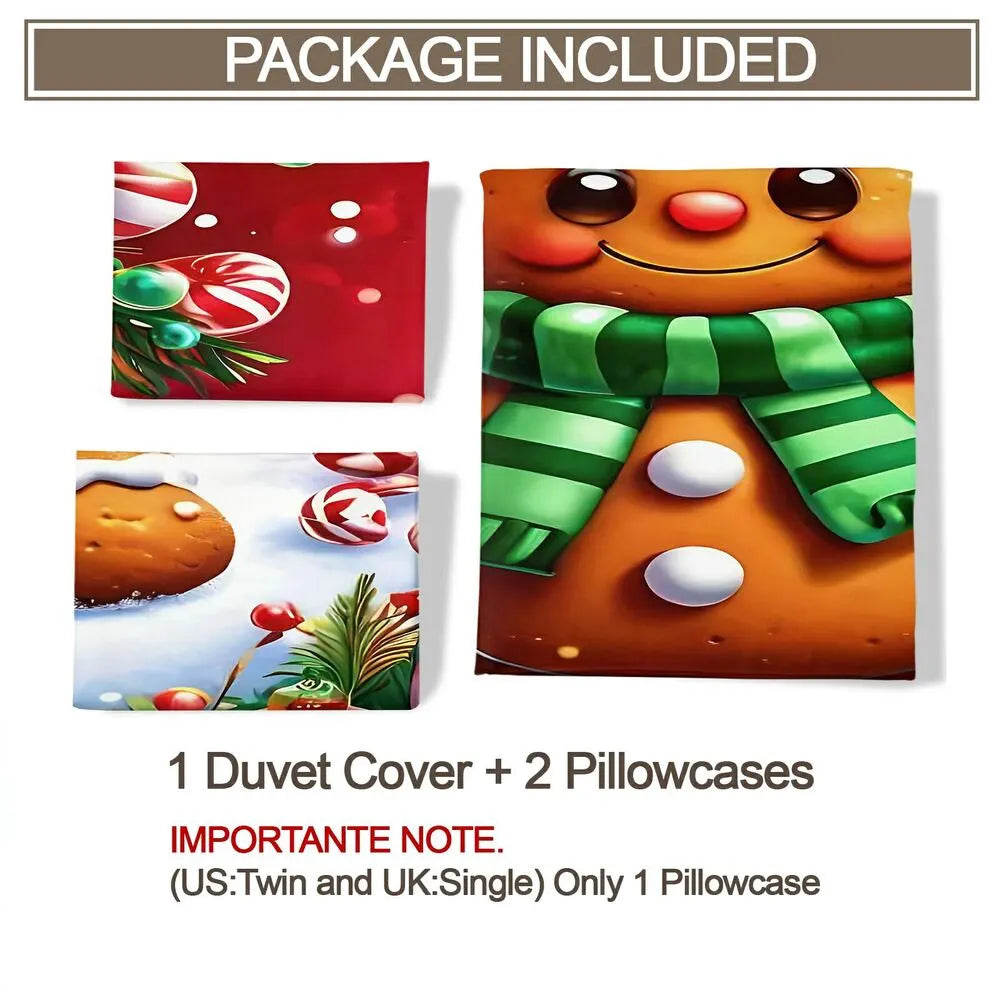 Christmas Gingerbread Man Candy Cane Christmas Gift Duvet Cover Set Kids Bedding Set