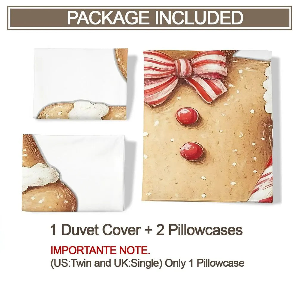 Christmas Gingerbread Man Candy Cane White Christmas Gift Duvet Cover Set Kids Bedding Set