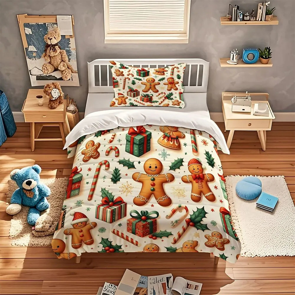 Christmas Gingerbread Man Gifts Christmas Gift Duvet Cover Set Kids Bedding Set