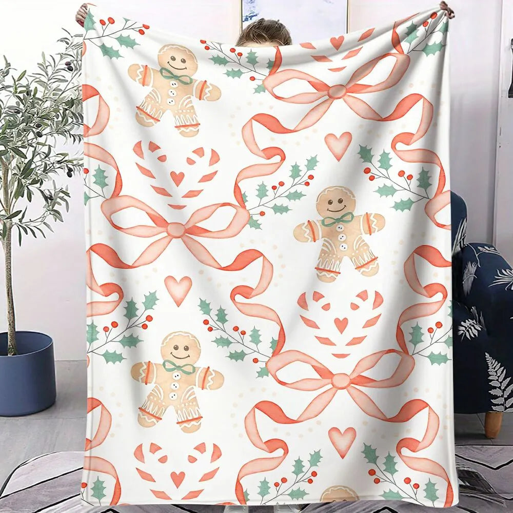 Christmas Gingerbread Man Pattern Multipurpose Throw Blanket
