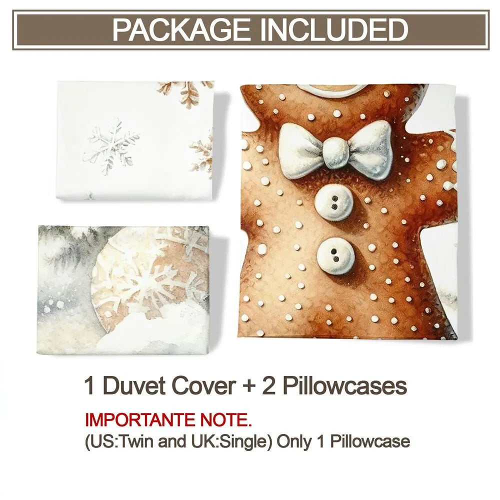 Christmas Gingerbread Man Snowy Scene White Christmas Gift Duvet Cover Set Kids Bedding Set