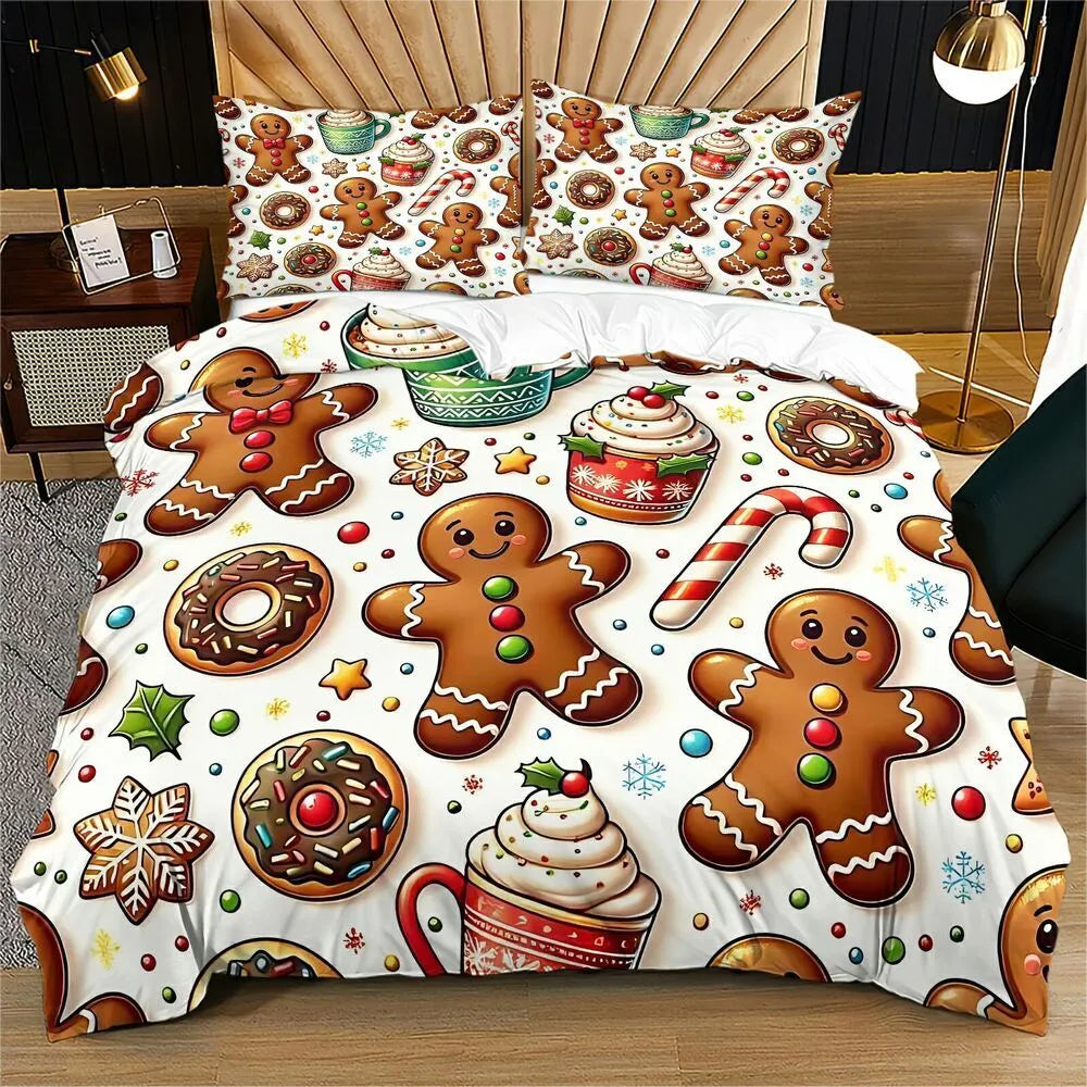 Christmas Gingerbread Man Sweets Christmas Gift Duvet Cover Set Kids Bedding Set