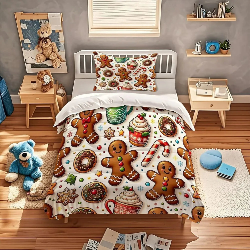 Christmas Gingerbread Man Sweets Christmas Gift Duvet Cover Set Kids Bedding Set