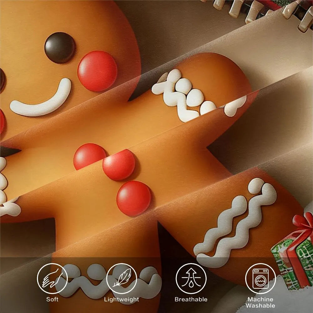 Christmas Gingerbread Man Zipper Plaid Christmas Gift Duvet Cover Set Kids Bedding Se