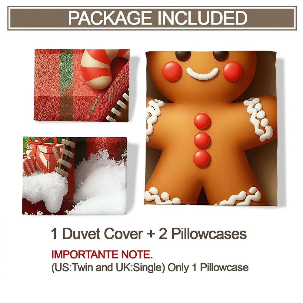 Christmas Gingerbread Man Zipper Plaid Christmas Gift Duvet Cover Set Kids Bedding Se