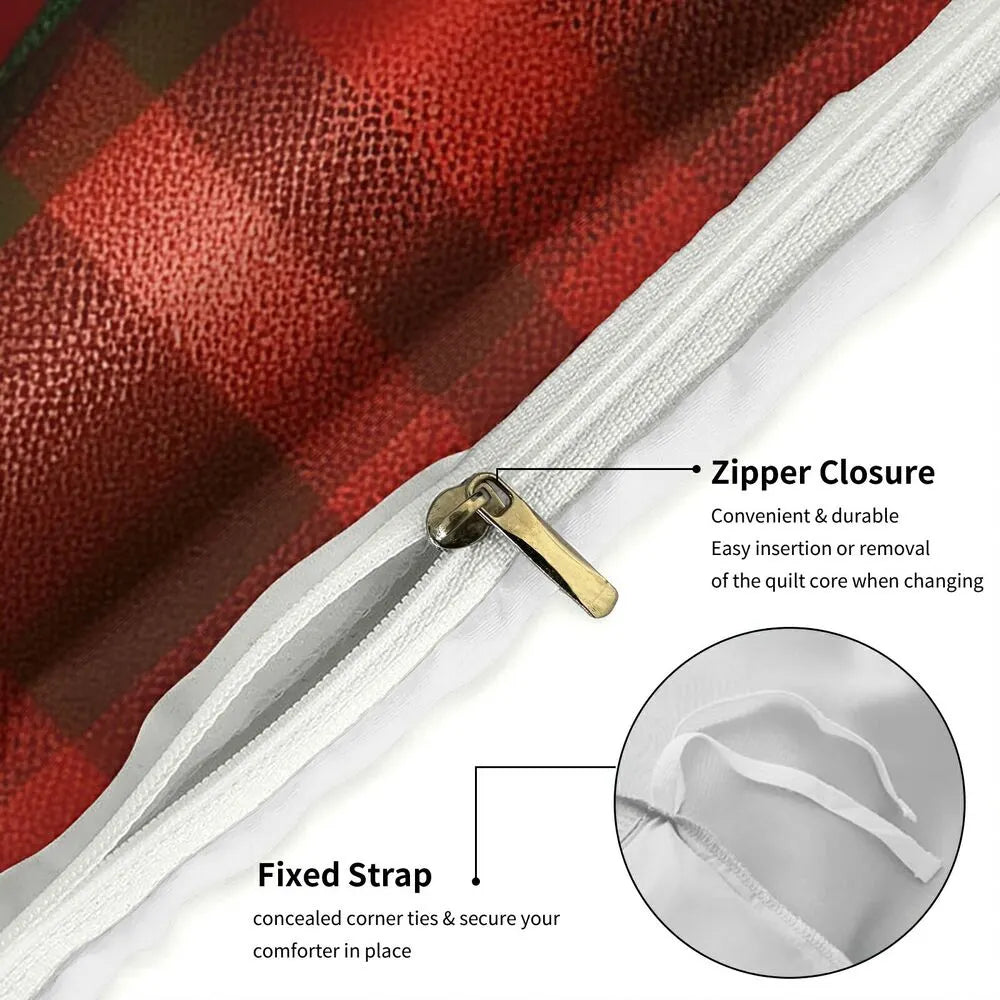 Christmas Gingerbread Man Zipper Plaid Christmas Gift Duvet Cover Set Kids Bedding Se