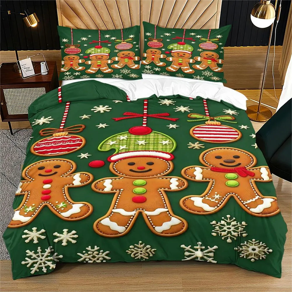 Christmas Gingerbread Men Snowflakes Ornaments Christmas Gift Duvet Cover Set Kids Bedding Set