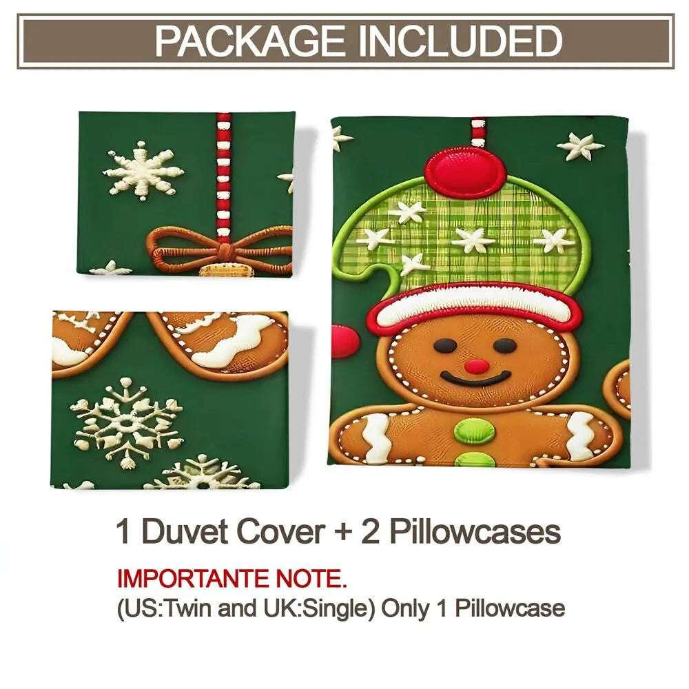 Christmas Gingerbread Men Snowflakes Ornaments Christmas Gift Duvet Cover Set Kids Bedding Set