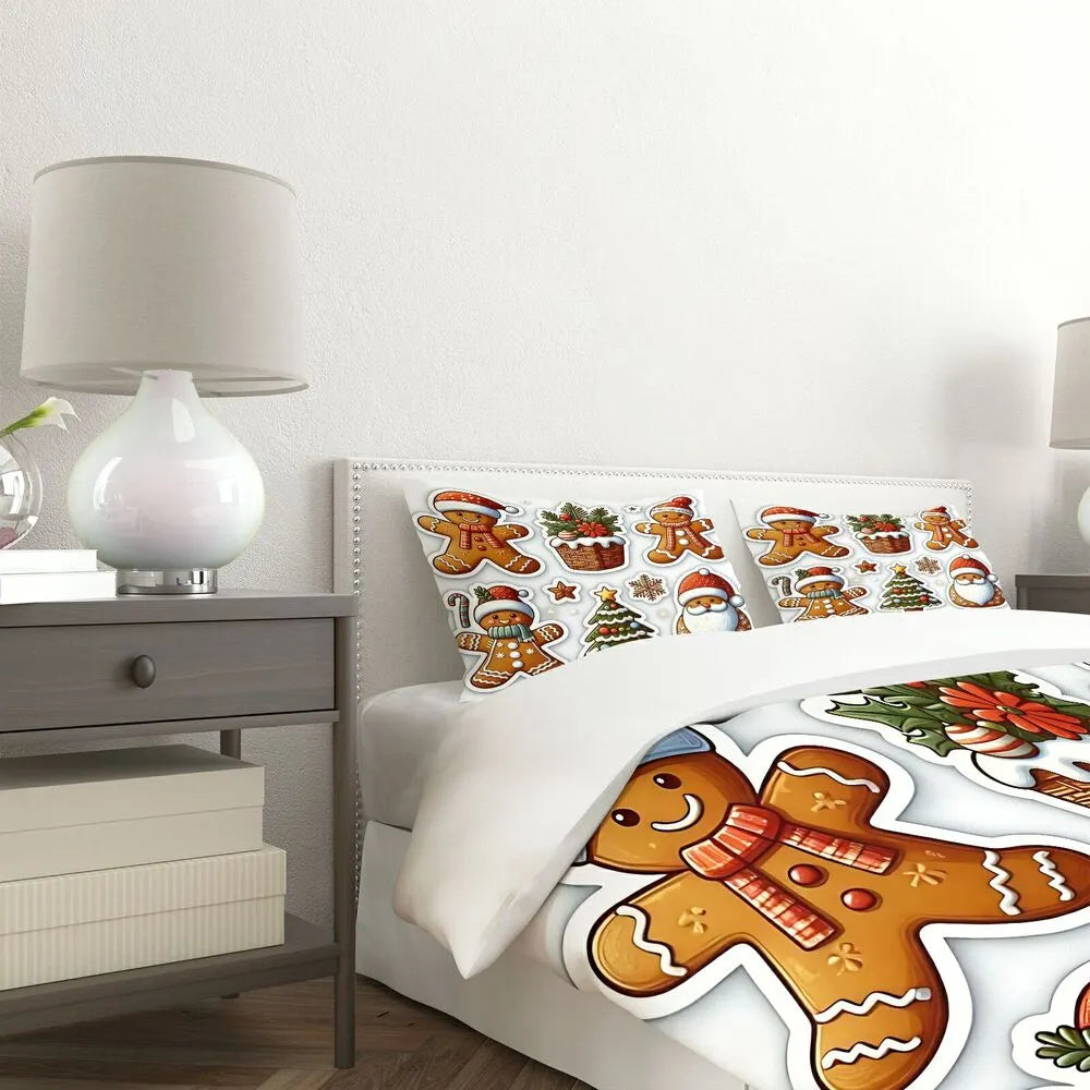 Christmas Gingerbread Santa And Tree Christmas Gift Duvet Cover Set Kids Bedding Set