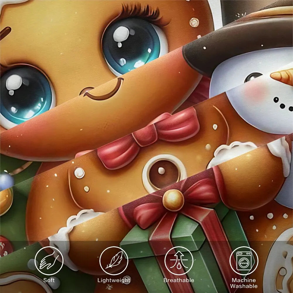 Christmas Gingerbread Snowman Christmas Gift Duvet Cover Set Kids Bedding Set