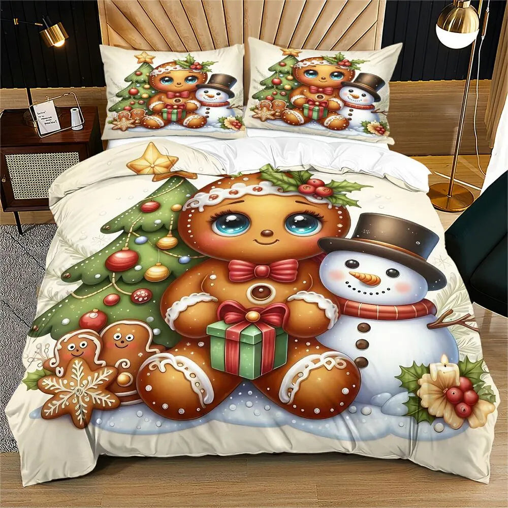 Christmas Gingerbread Snowman Christmas Gift Duvet Cover Set Kids Bedding Set