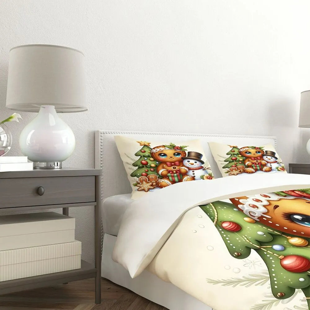 Christmas Gingerbread Snowman Christmas Gift Duvet Cover Set Kids Bedding Set