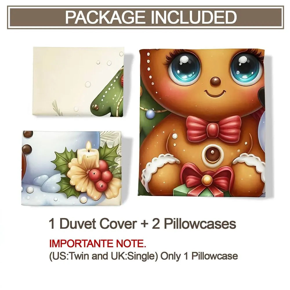 Christmas Gingerbread Snowman Christmas Gift Duvet Cover Set Kids Bedding Set