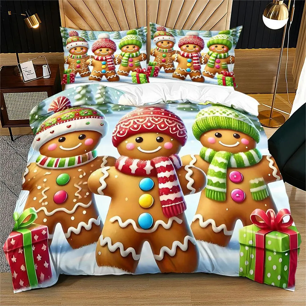 Christmas Gingerbread Trio Christmas Gift Duvet Cover Set Kids Bedding Set