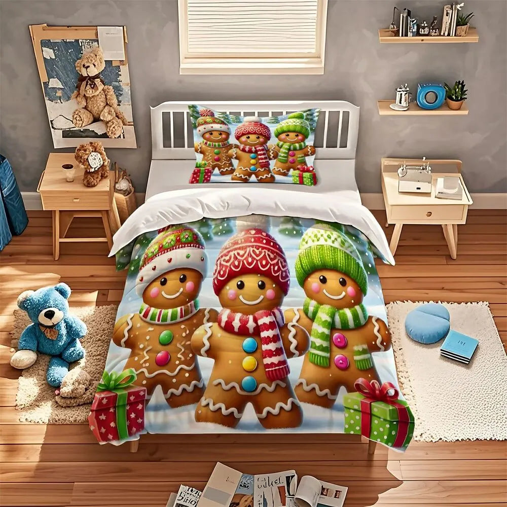 Christmas Gingerbread Trio Christmas Gift Duvet Cover Set Kids Bedding Set