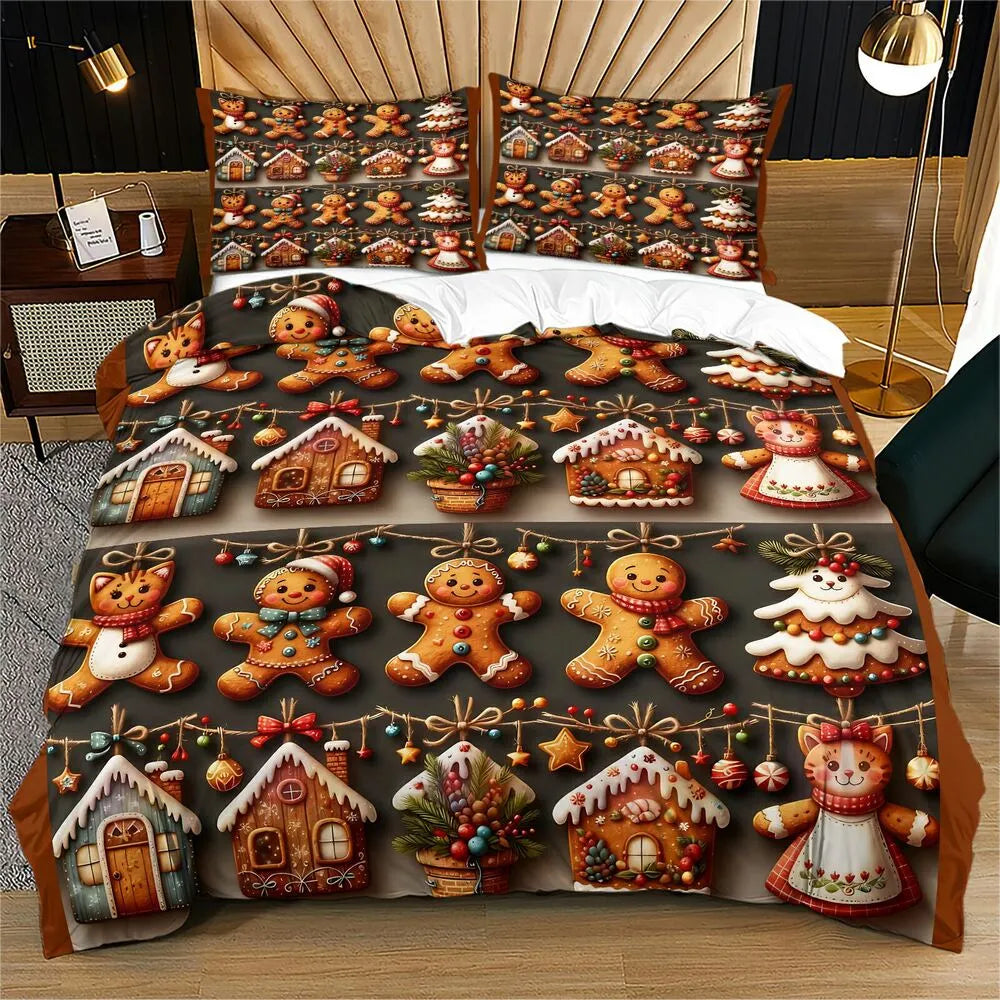 Christmas Gingerbread Village With Cats Christmas Gift Duvet Cover Set Kids Bedding Set
