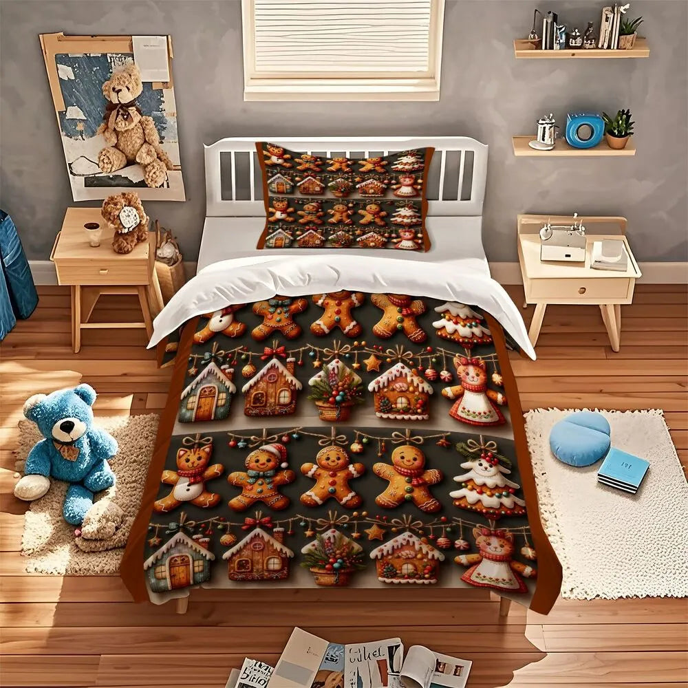 Christmas Gingerbread Village With Cats Christmas Gift Duvet Cover Set Kids Bedding Set