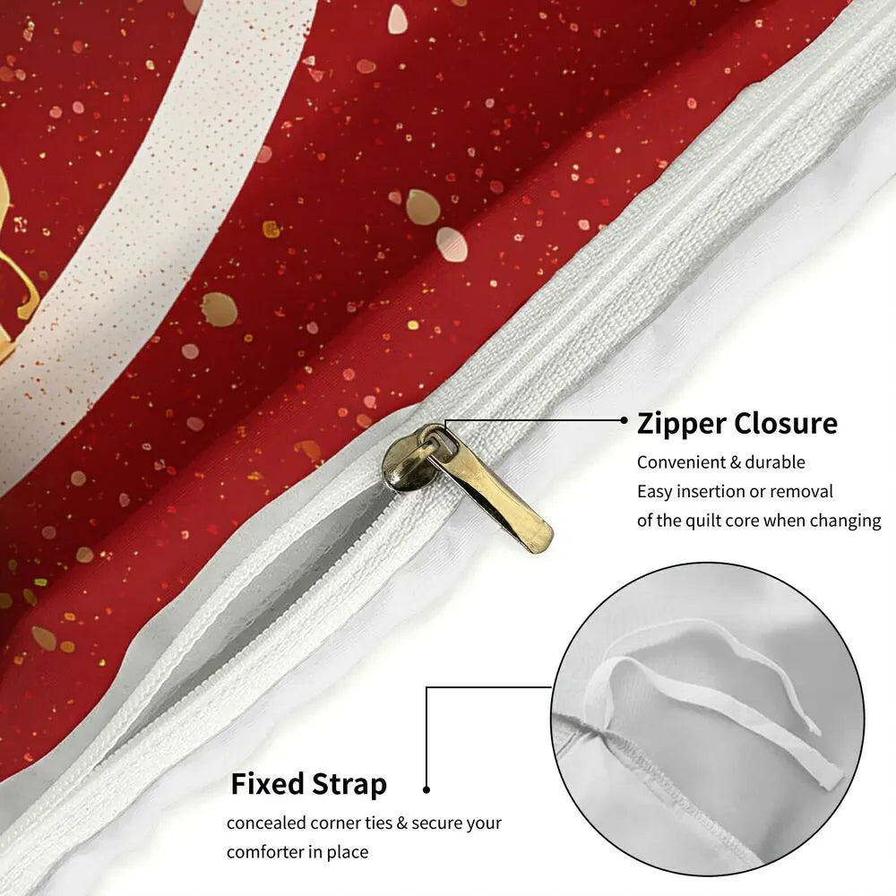 Christmas Glitter Golden Bells Merry Christmas Red Christmas Gift Duvet Cover Set Kids Bedding Set
