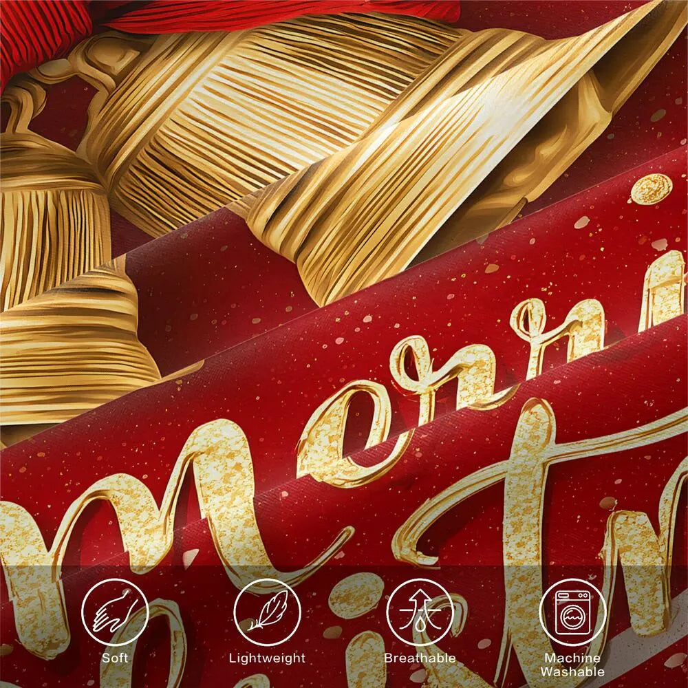 Christmas Glitter Golden Bells Merry Christmas Red Christmas Gift Duvet Cover Set Kids Bedding Set